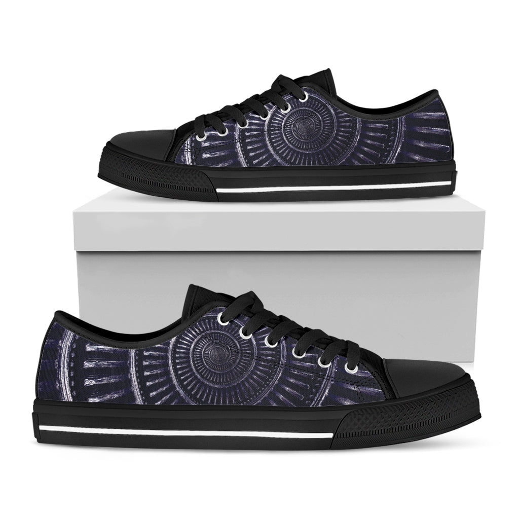 Dark Navy Metal Spiral Print Black Low Top Shoes