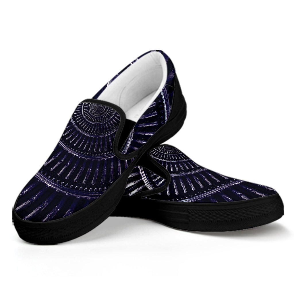Dark Navy Metal Spiral Print Black Slip On Shoes