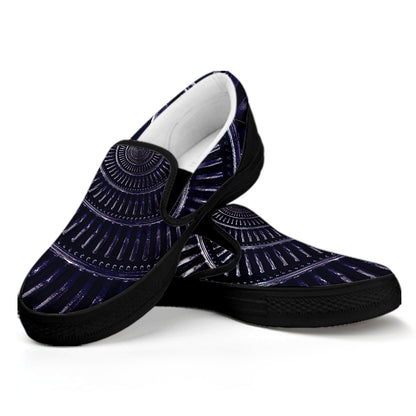 Dark Navy Metal Spiral Print Black Slip On Shoes