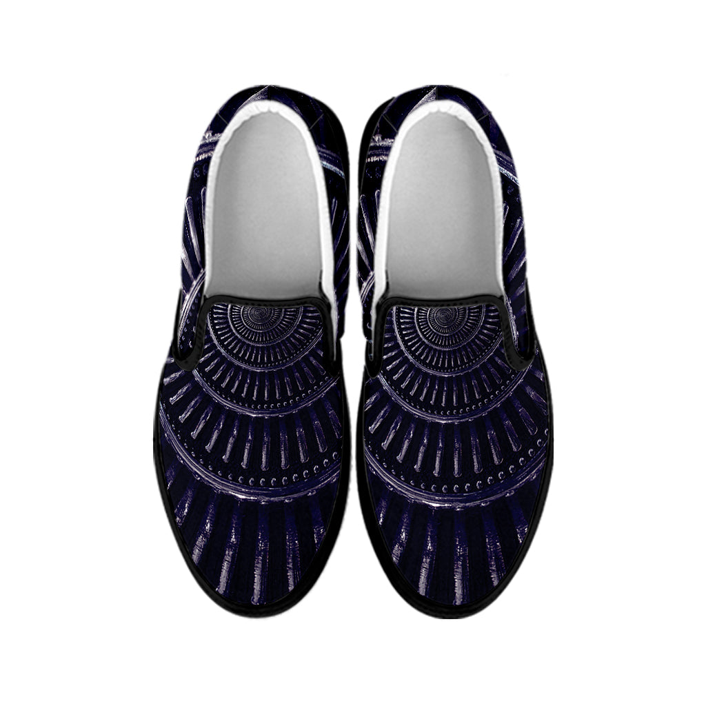 Dark Navy Metal Spiral Print Black Slip On Shoes