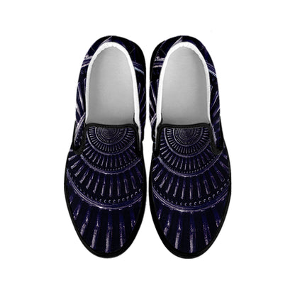 Dark Navy Metal Spiral Print Black Slip On Shoes