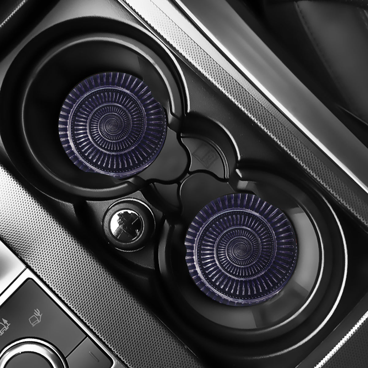 Dark Navy Metal Spiral Print Car Coasters