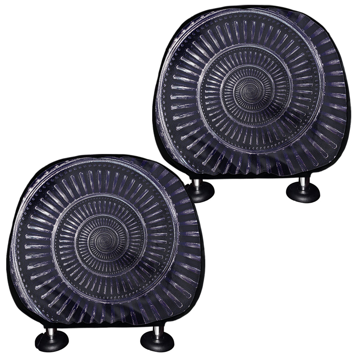 Dark Navy Metal Spiral Print Car Headrest Covers