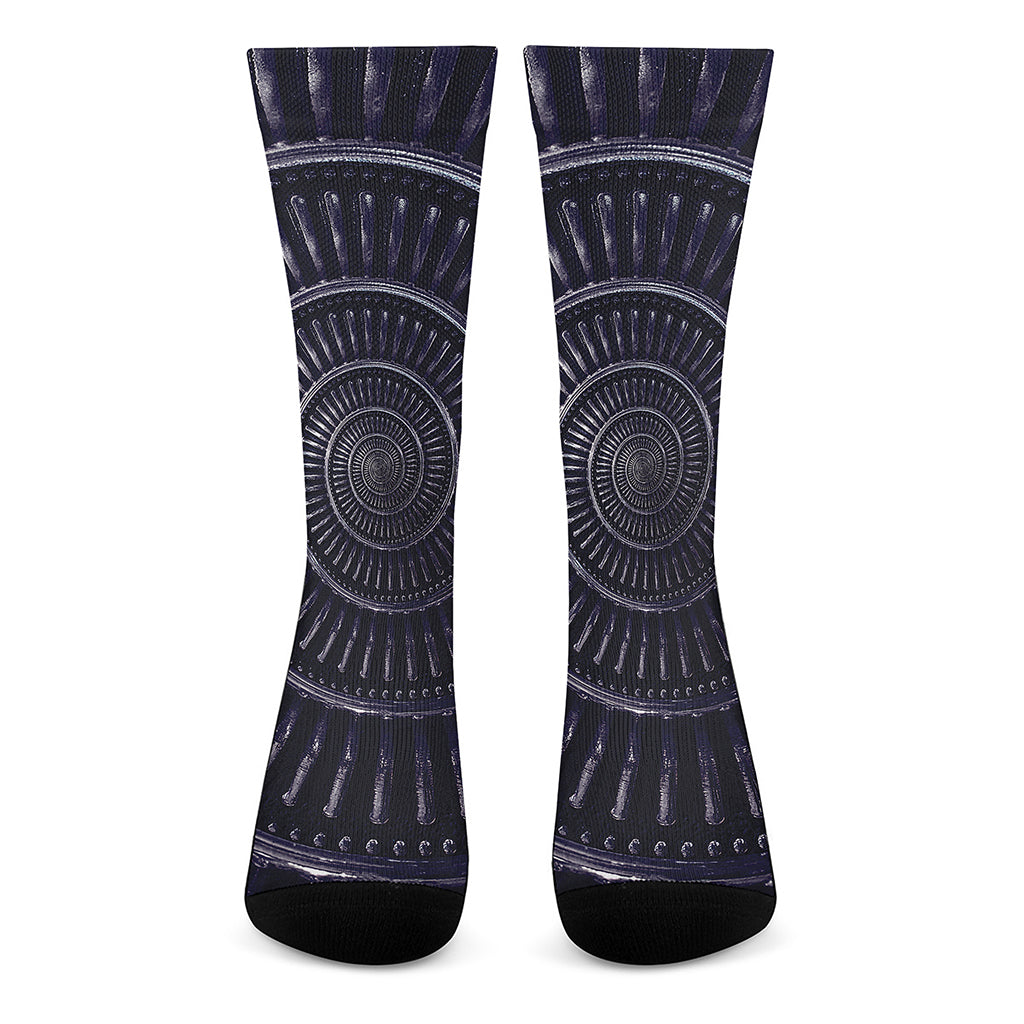 Dark Navy Metal Spiral Print Crew Socks