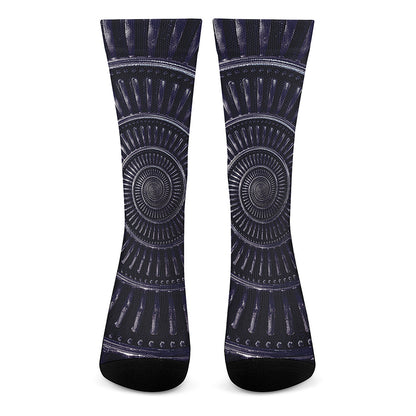 Dark Navy Metal Spiral Print Crew Socks