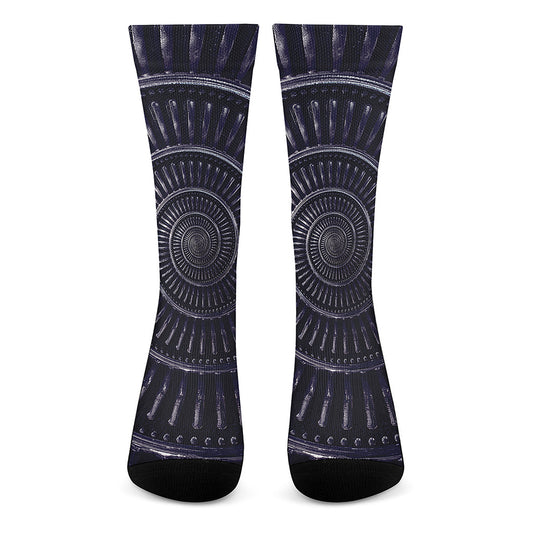 Dark Navy Metal Spiral Print Crew Socks