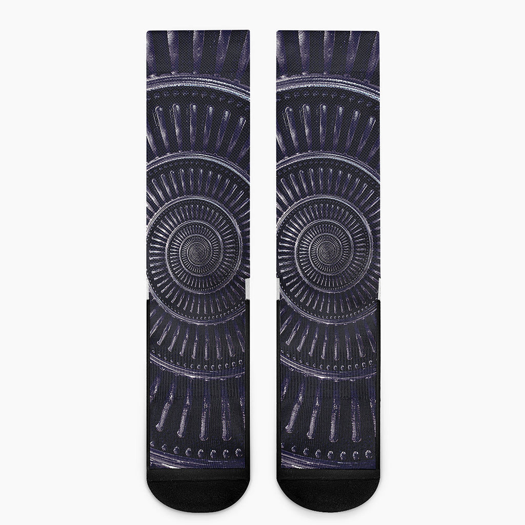 Dark Navy Metal Spiral Print Crew Socks
