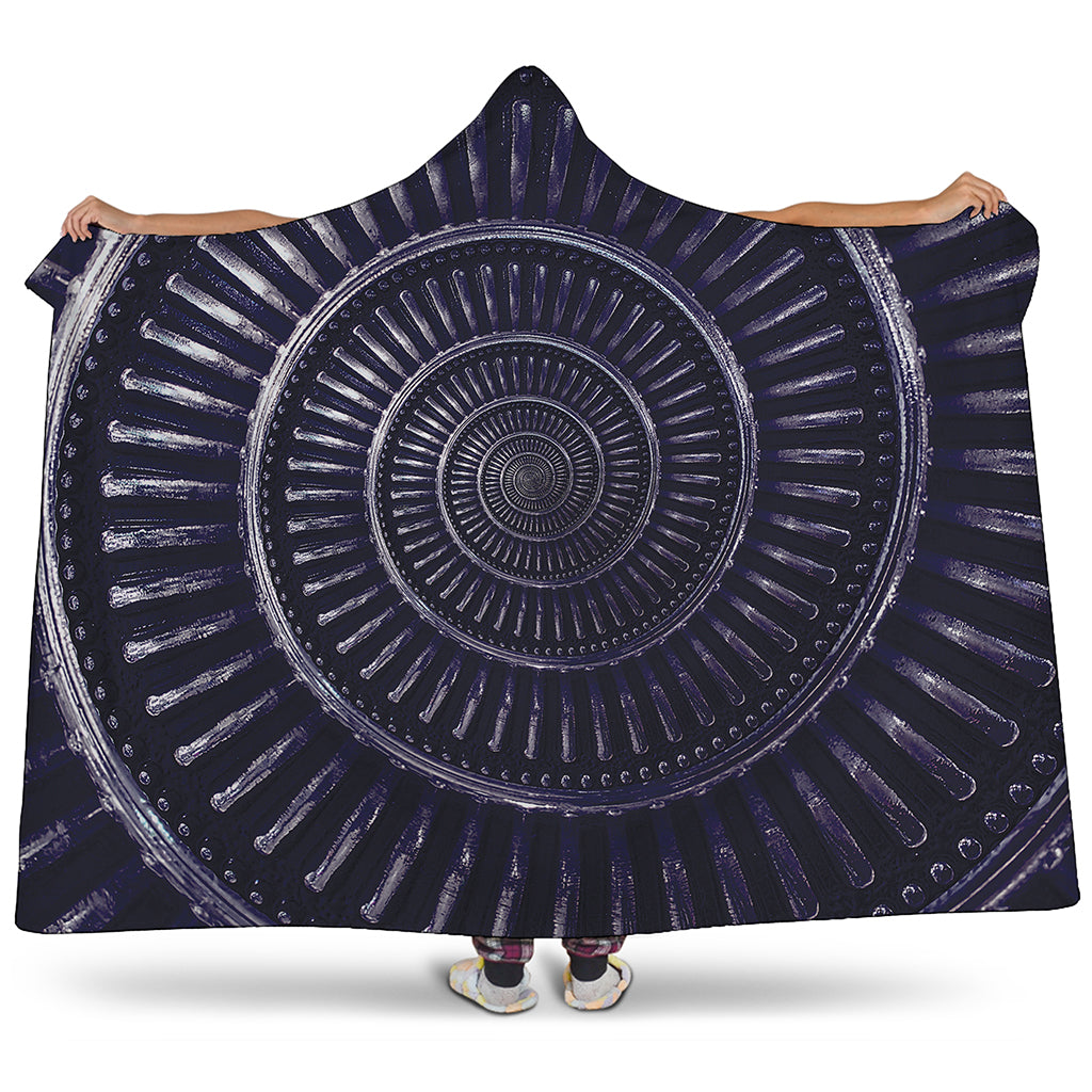 Dark Navy Metal Spiral Print Hooded Blanket