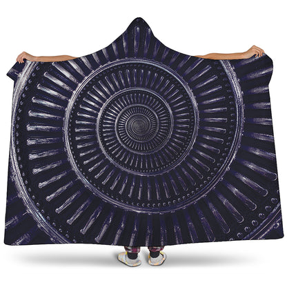 Dark Navy Metal Spiral Print Hooded Blanket