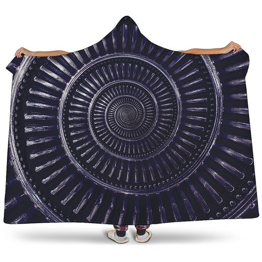 Dark Navy Metal Spiral Print Hooded Blanket