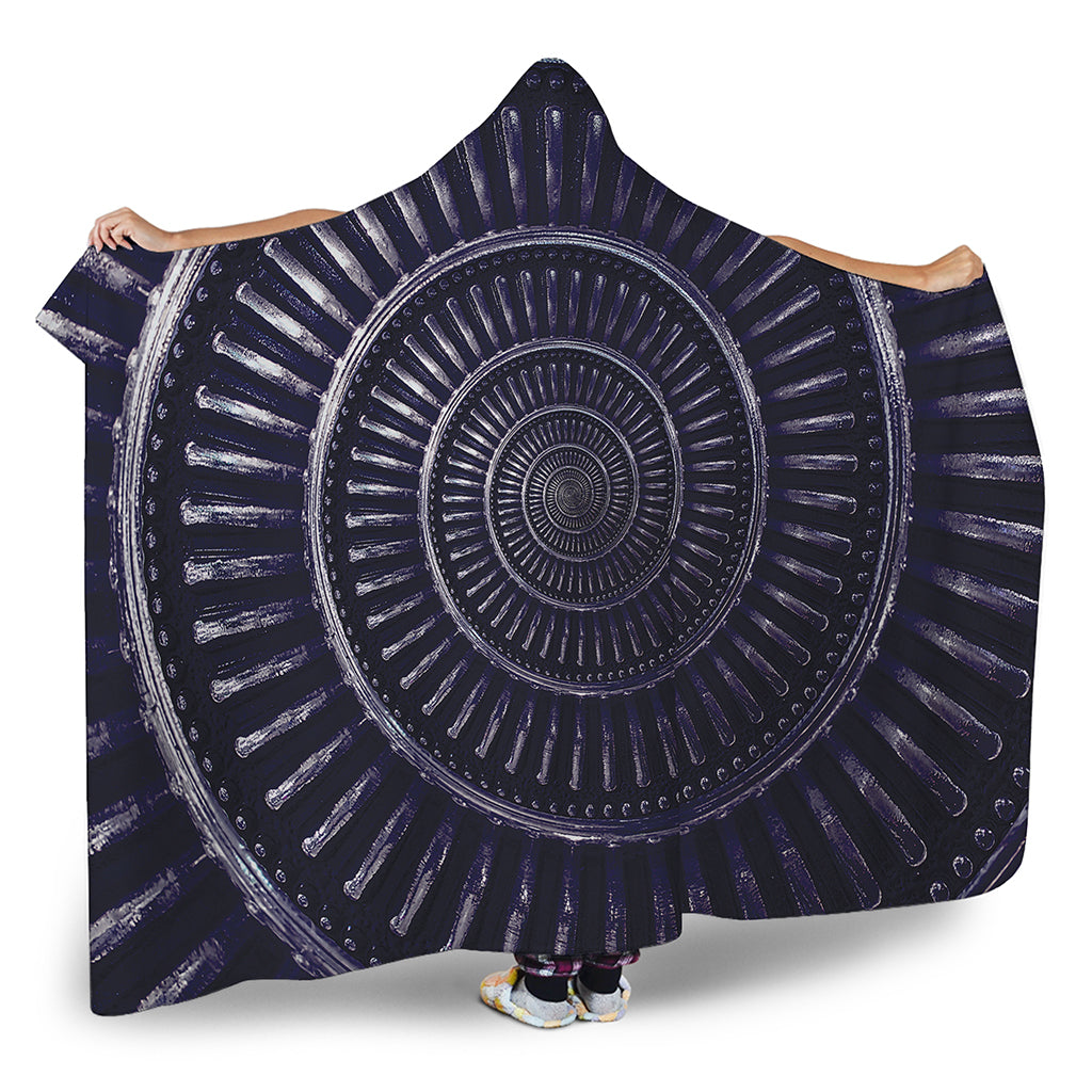 Dark Navy Metal Spiral Print Hooded Blanket