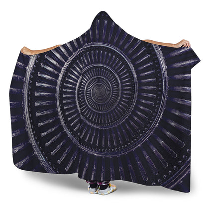 Dark Navy Metal Spiral Print Hooded Blanket