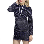 Dark Navy Metal Spiral Print Hoodie Dress