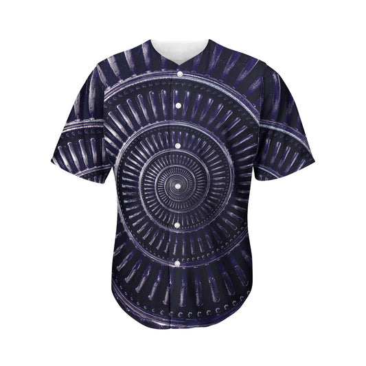 Dark Navy Metal Spiral Print Men's Baseball Jersey