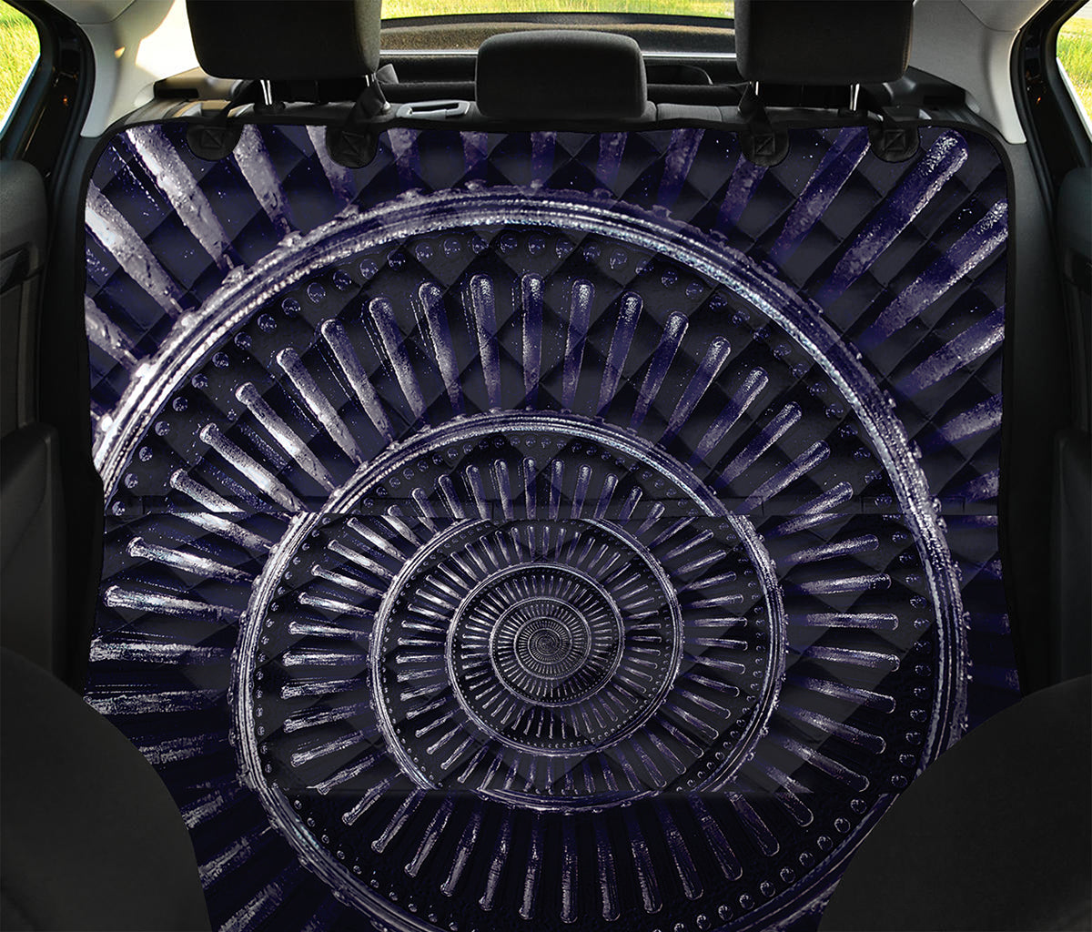 Dark Navy Metal Spiral Print Pet Car Back Seat Cover