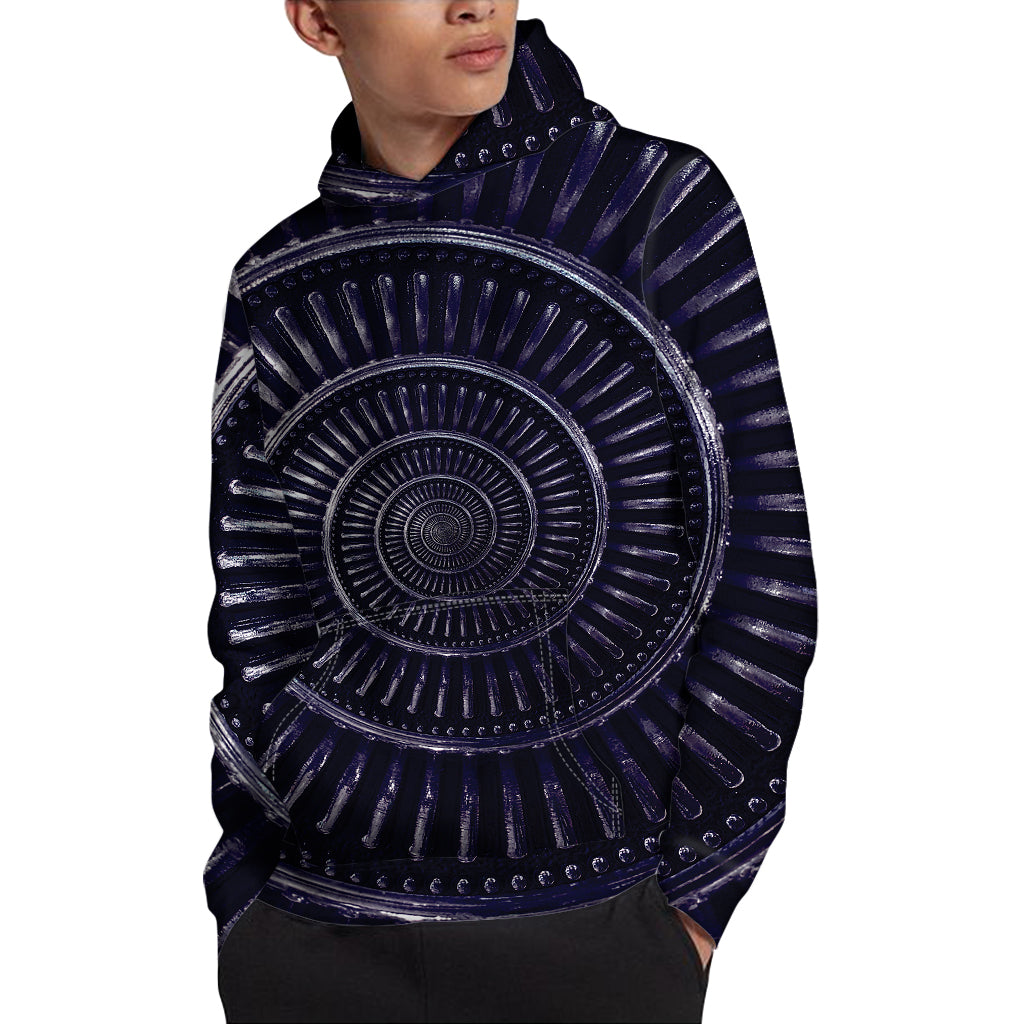 Dark Navy Metal Spiral Print Pullover Hoodie