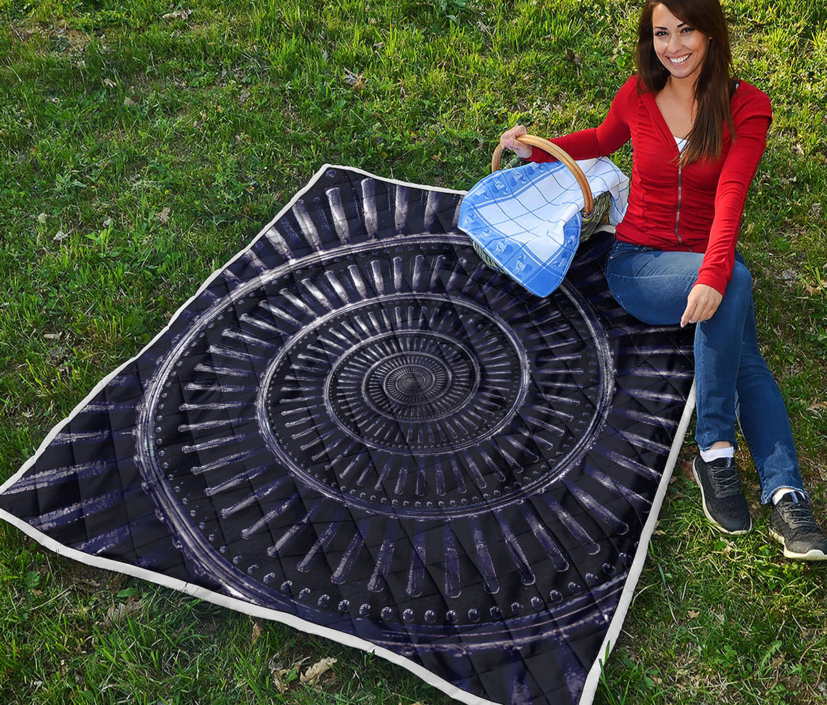 Dark Navy Metal Spiral Print Quilt