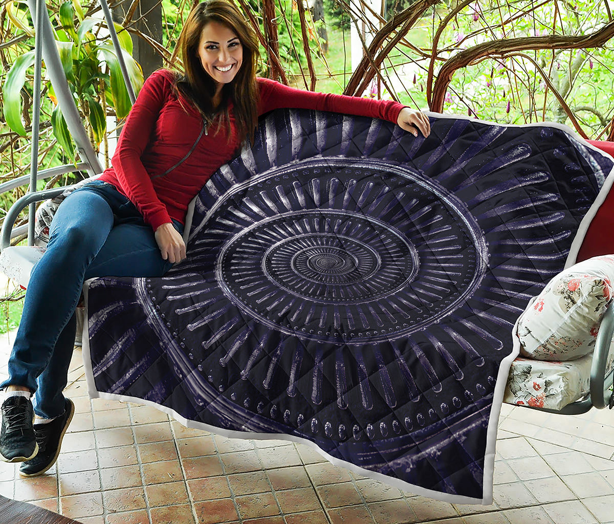 Dark Navy Metal Spiral Print Quilt