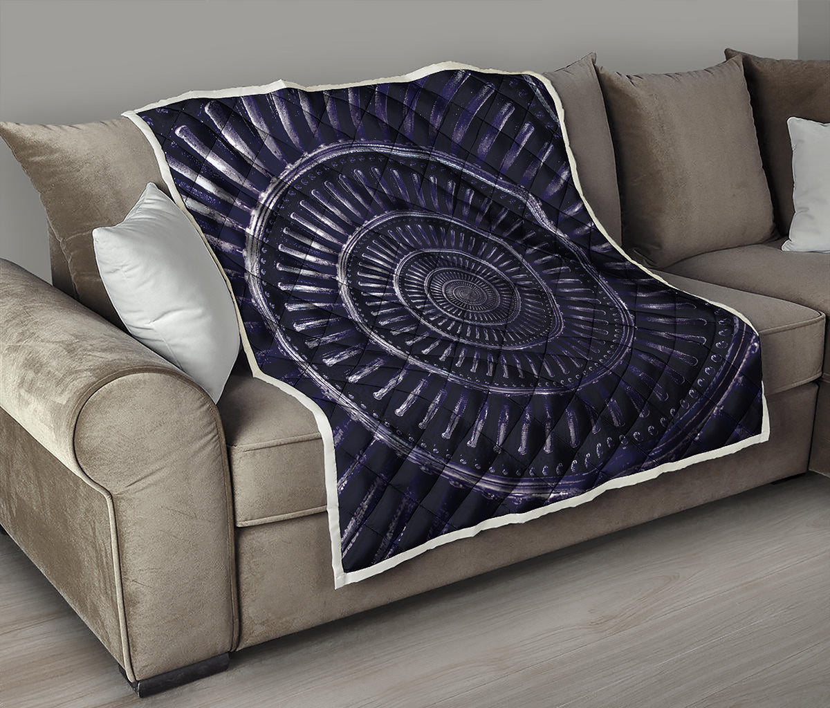 Dark Navy Metal Spiral Print Quilt