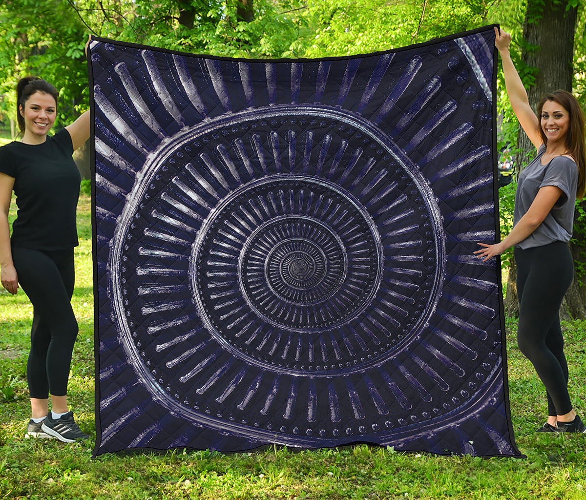 Dark Navy Metal Spiral Print Quilt