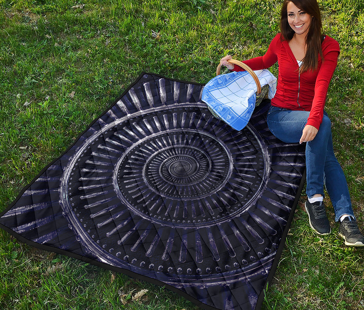 Dark Navy Metal Spiral Print Quilt