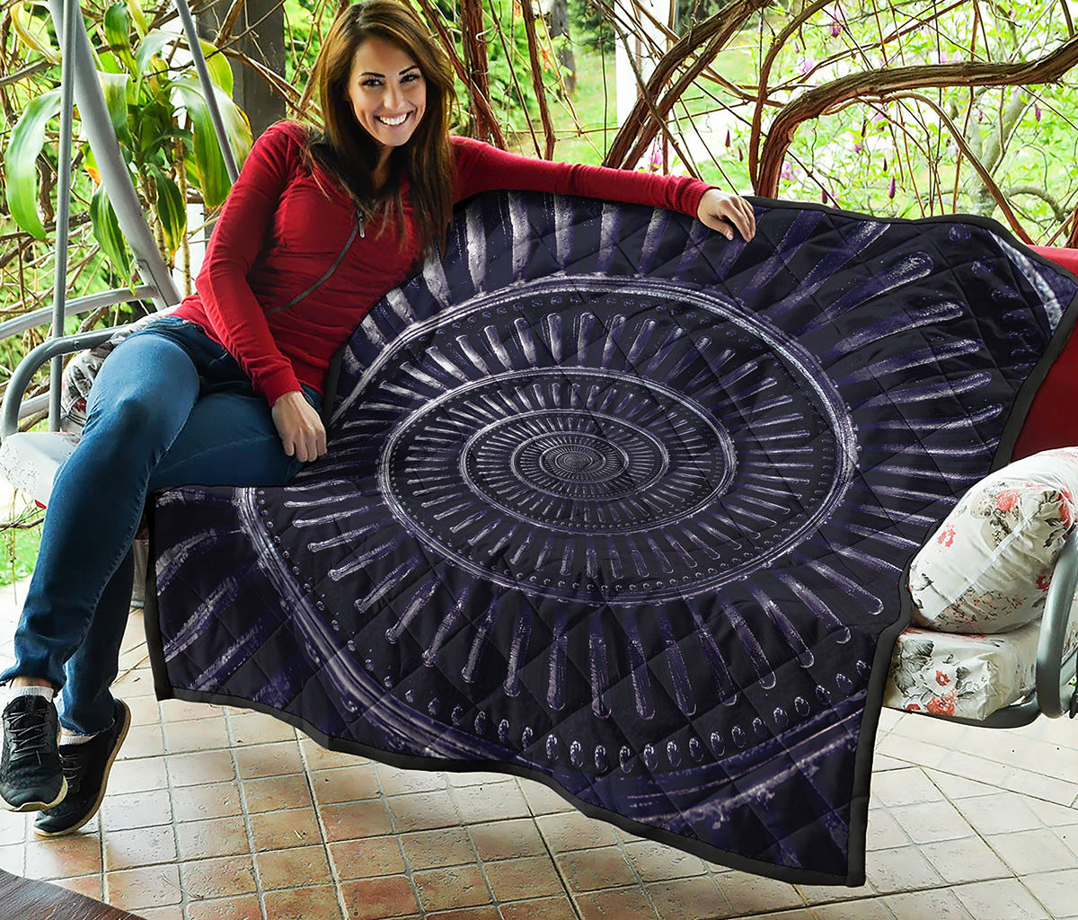 Dark Navy Metal Spiral Print Quilt