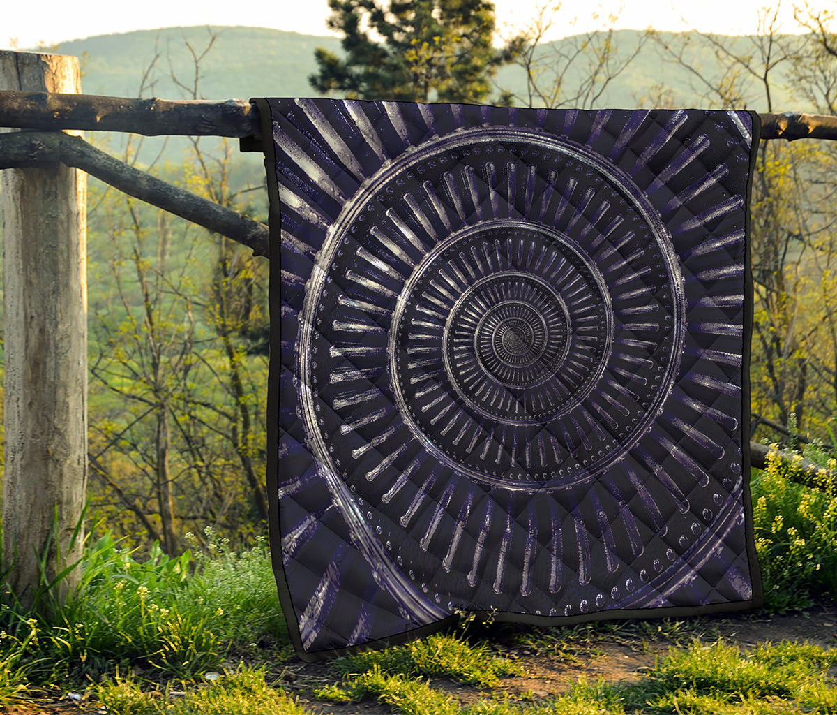 Dark Navy Metal Spiral Print Quilt