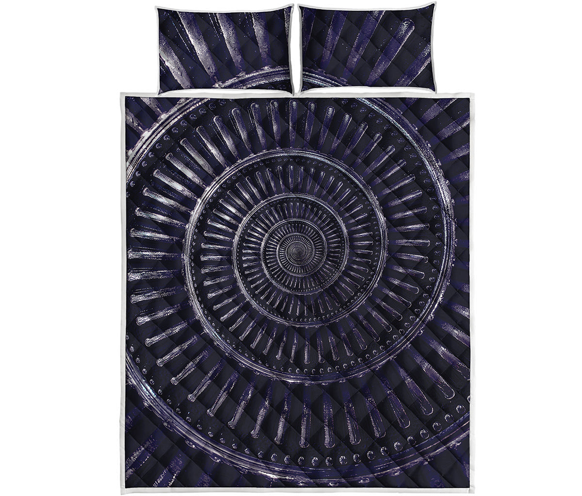 Dark Navy Metal Spiral Print Quilt Bed Set