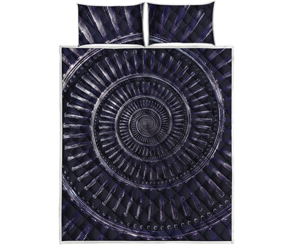 Dark Navy Metal Spiral Print Quilt Bed Set
