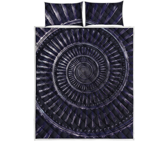 Dark Navy Metal Spiral Print Quilt Bed Set