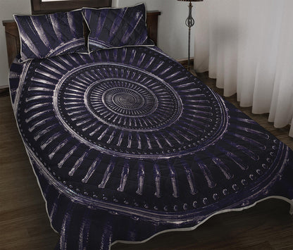 Dark Navy Metal Spiral Print Quilt Bed Set