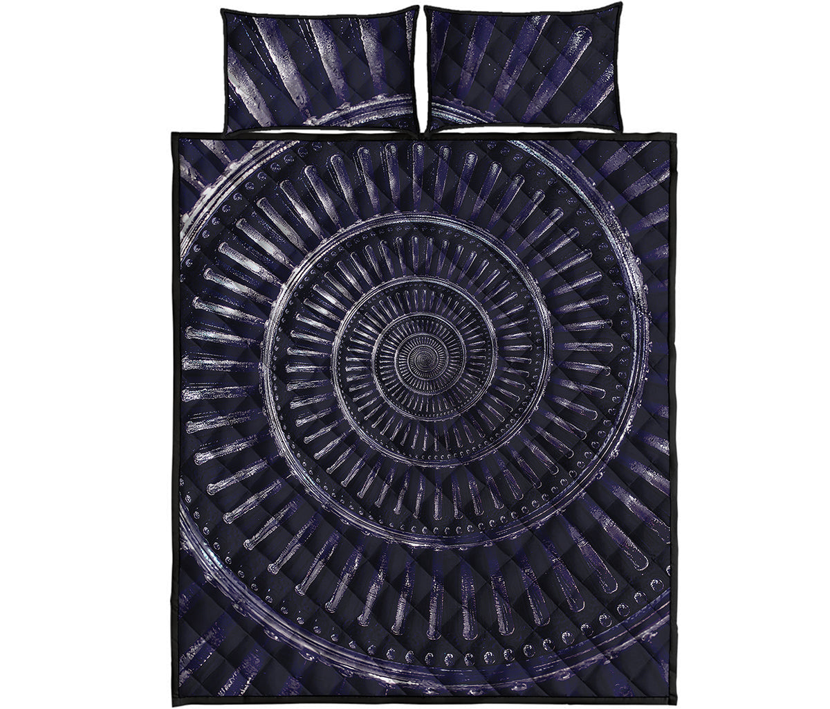 Dark Navy Metal Spiral Print Quilt Bed Set