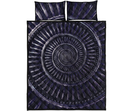 Dark Navy Metal Spiral Print Quilt Bed Set