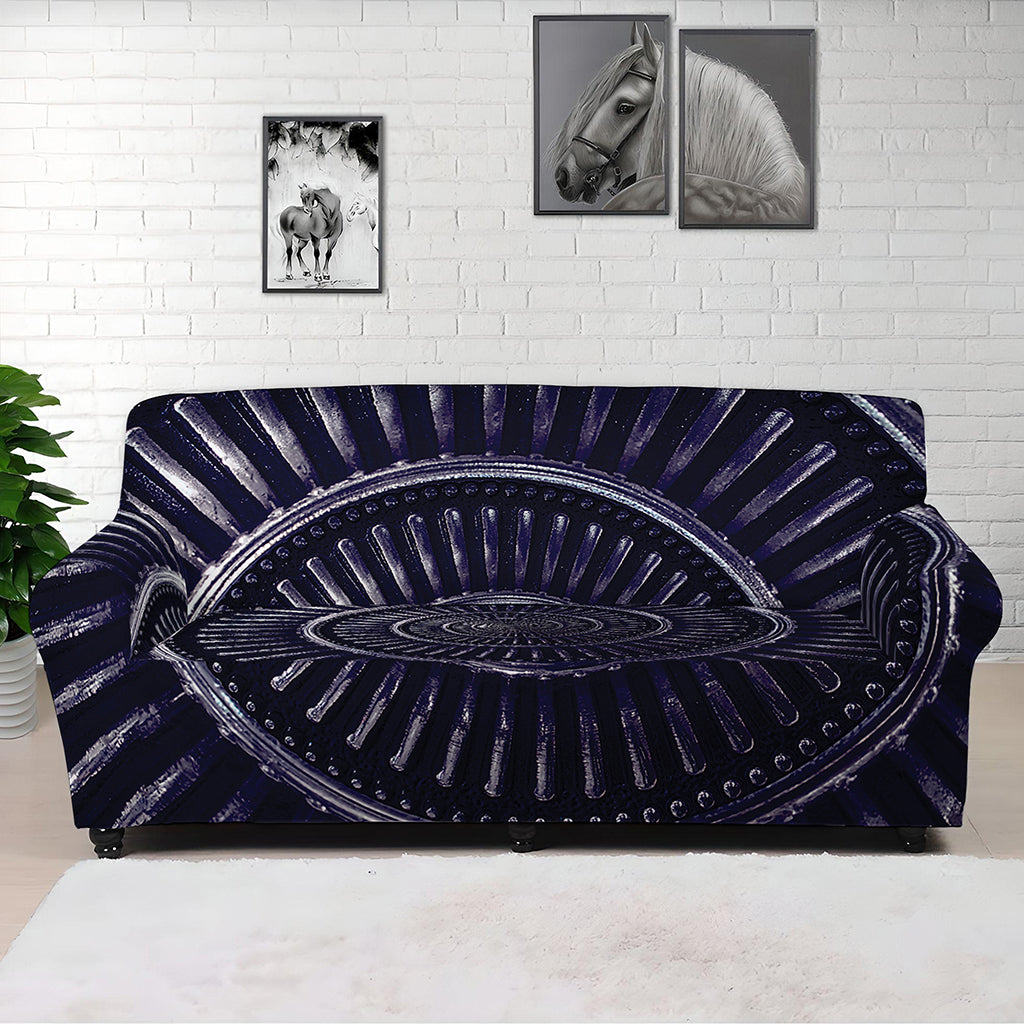 Dark Navy Metal Spiral Print Sofa Cover