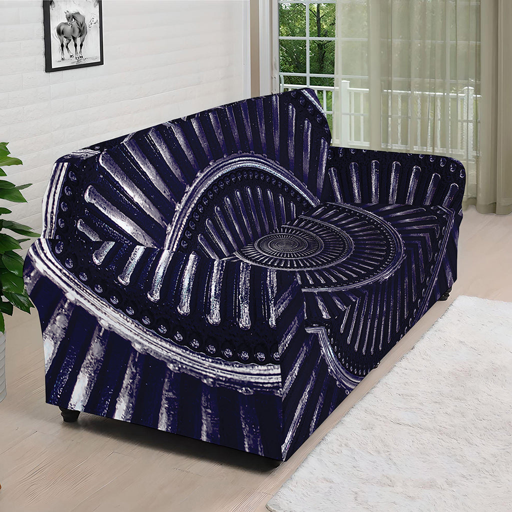 Dark Navy Metal Spiral Print Sofa Cover