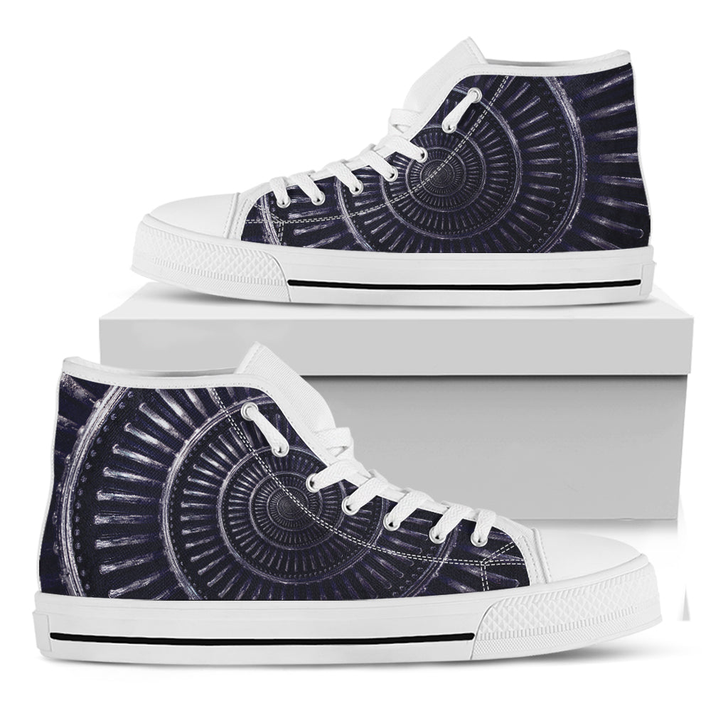 Dark Navy Metal Spiral Print White High Top Shoes