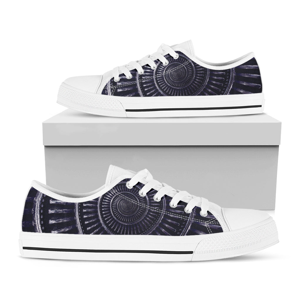 Dark Navy Metal Spiral Print White Low Top Shoes