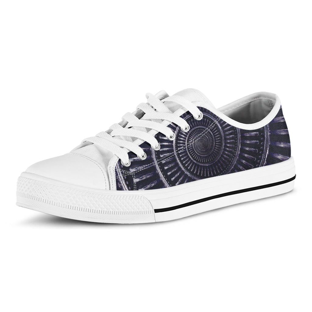 Dark Navy Metal Spiral Print White Low Top Shoes