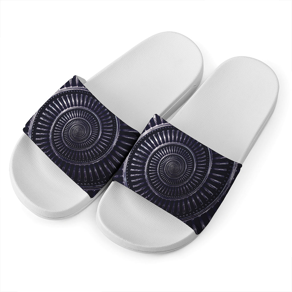 Dark Navy Metal Spiral Print White Slide Sandals