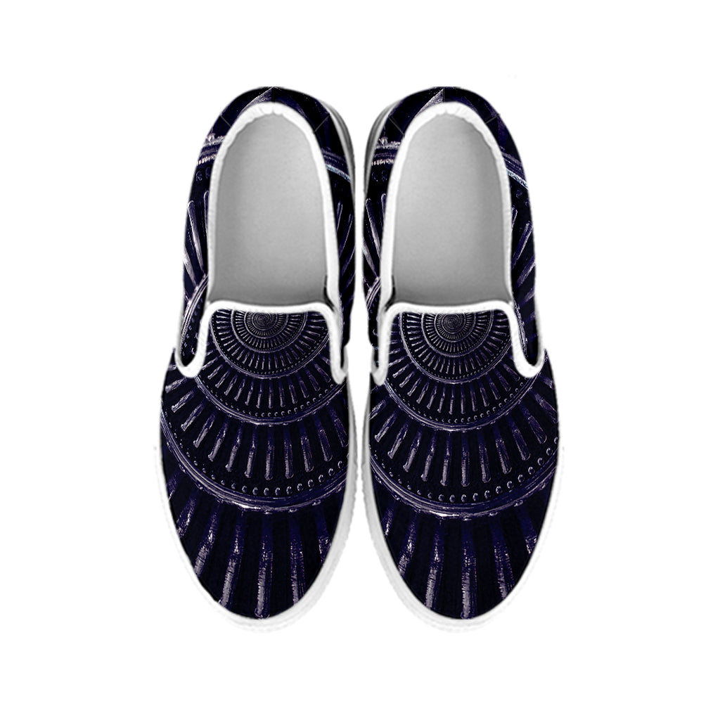 Dark Navy Metal Spiral Print White Slip On Shoes