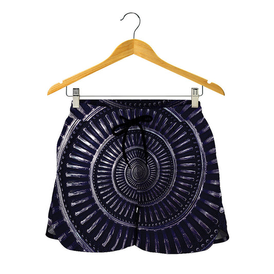 Dark Navy Metal Spiral Print Women's Shorts
