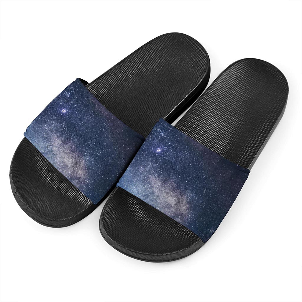 Dark Nebula Universe Galaxy Space Print Black Slide Sandals