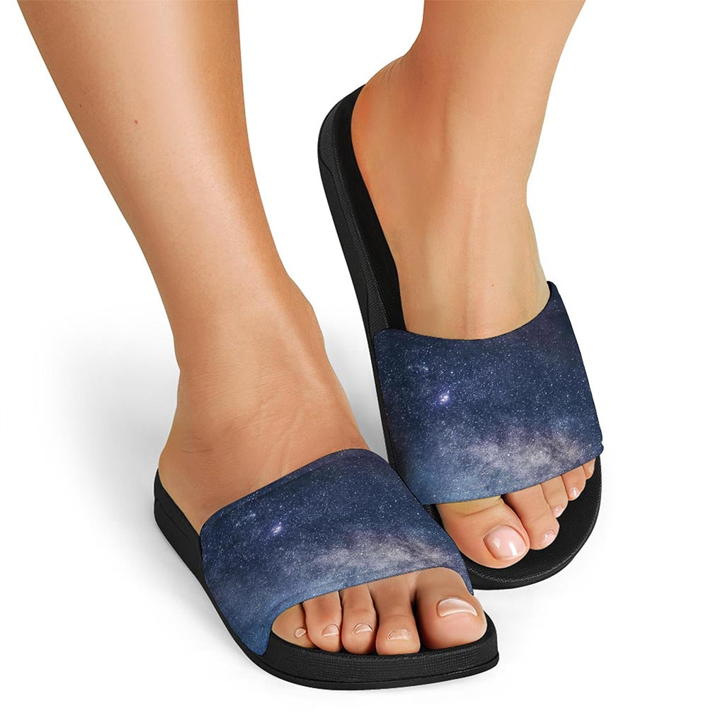 Dark Nebula Universe Galaxy Space Print Black Slide Sandals