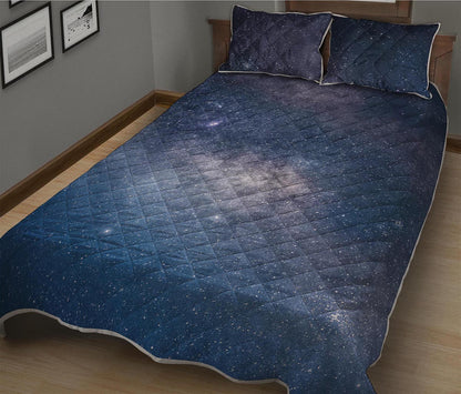 Dark Nebula Universe Galaxy Space Print Quilt Bed Set