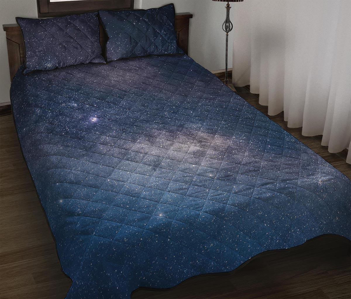Dark Nebula Universe Galaxy Space Print Quilt Bed Set