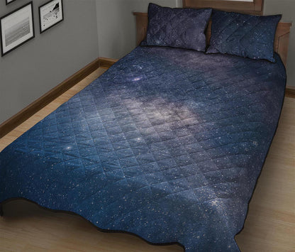 Dark Nebula Universe Galaxy Space Print Quilt Bed Set