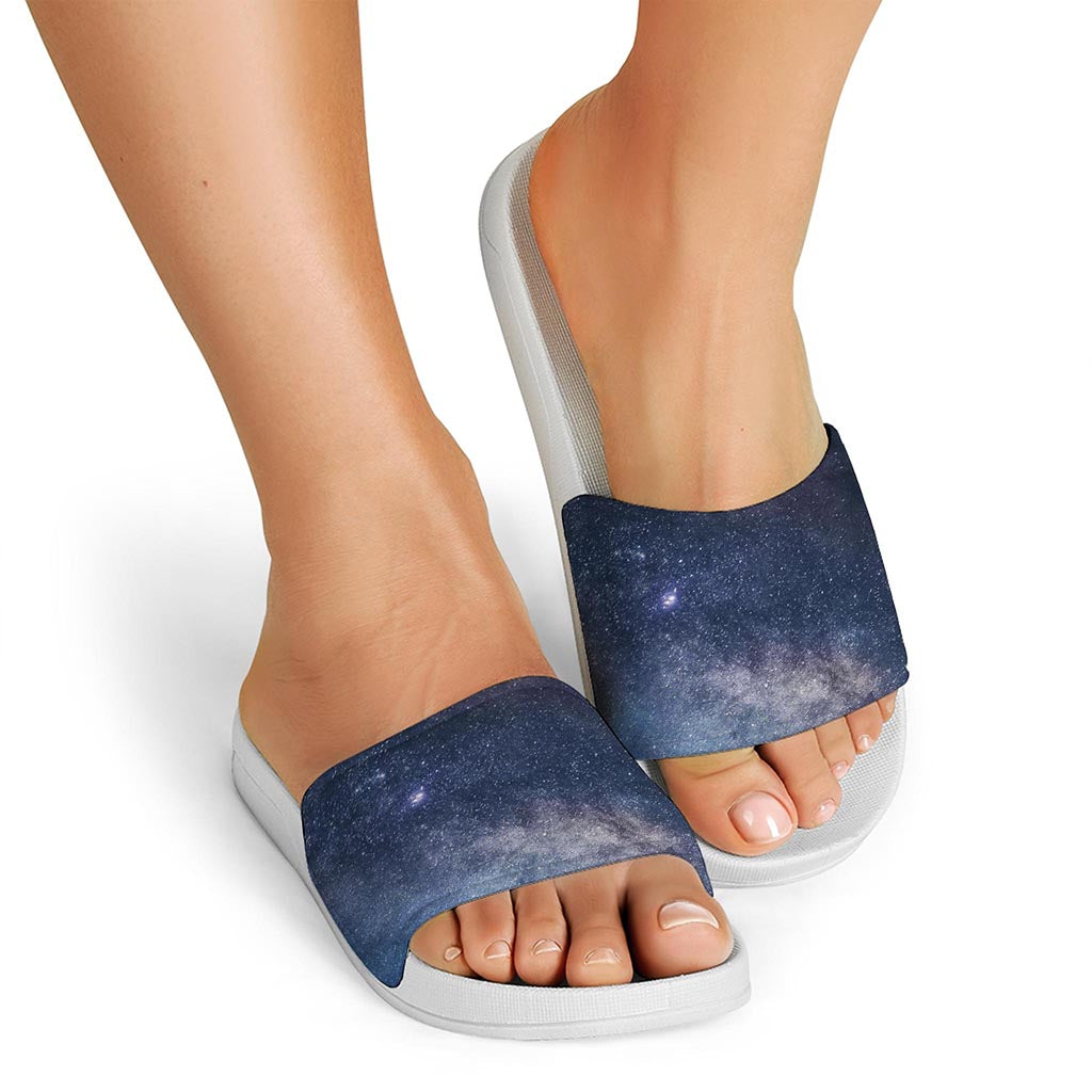 Dark Nebula Universe Galaxy Space Print White Slide Sandals
