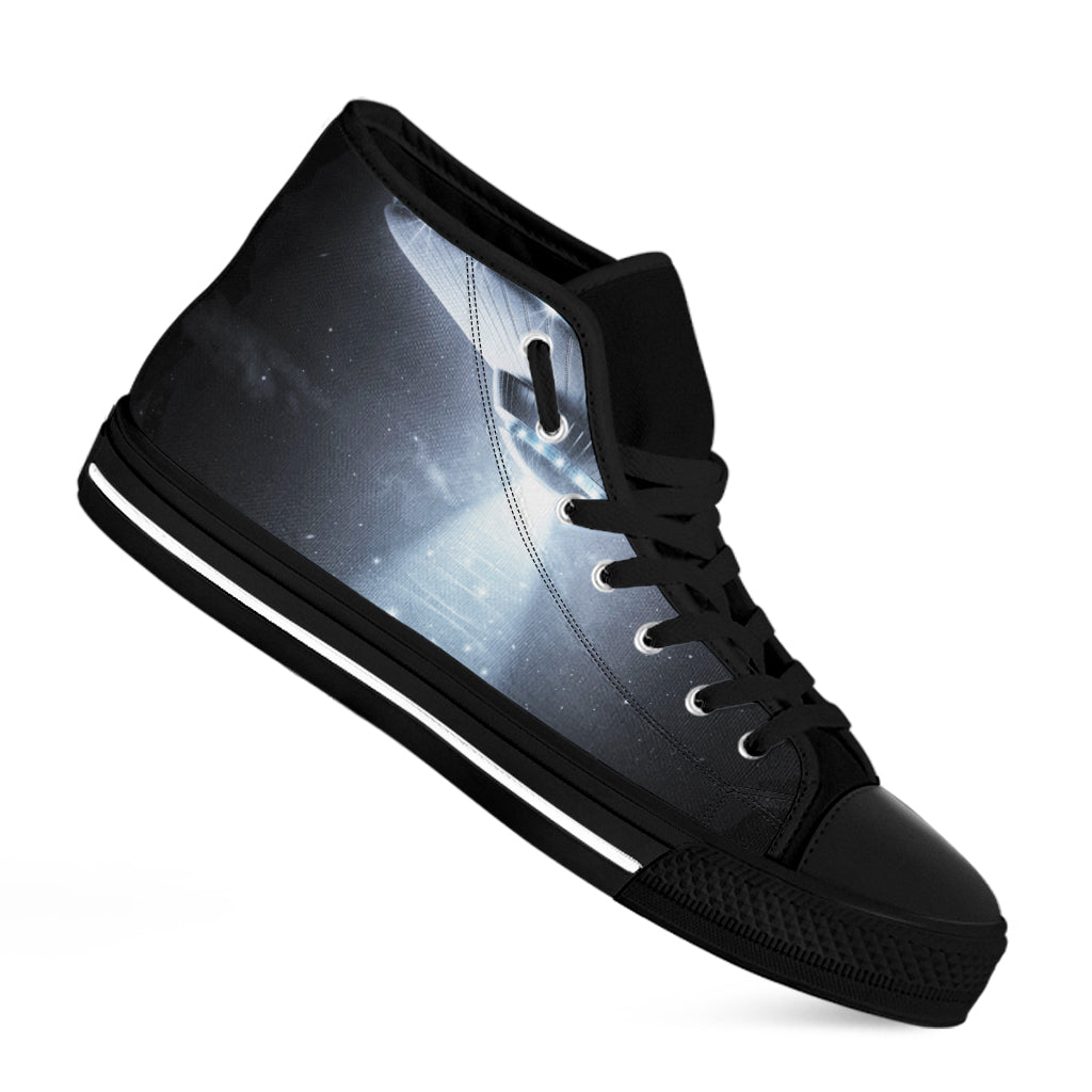 Dark Night UFO Print Black High Top Shoes