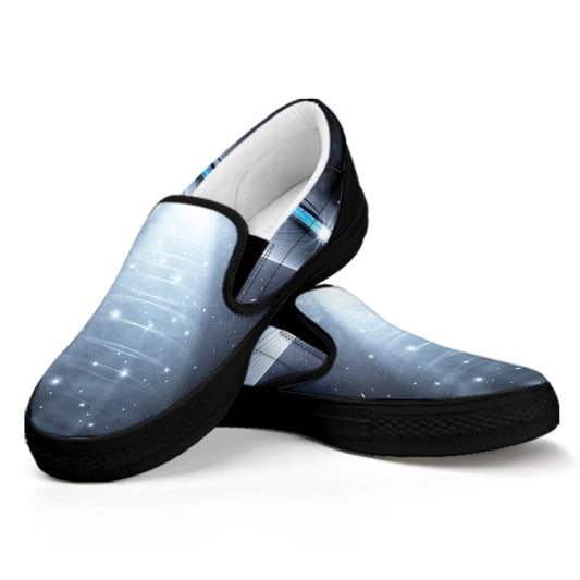 Dark Night UFO Print Black Slip On Shoes