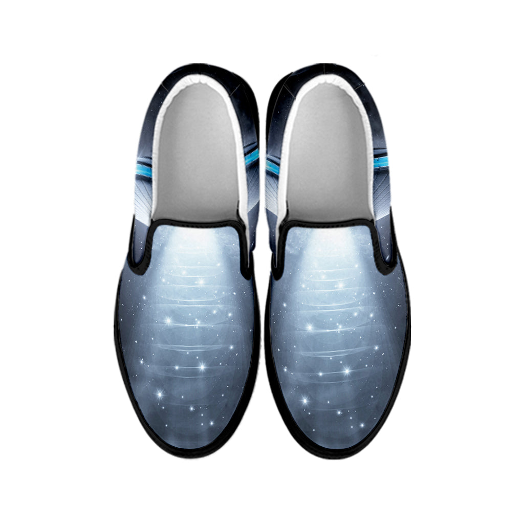 Dark Night UFO Print Black Slip On Shoes